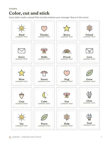 Kindness Post Office printable: 20 stamps page
