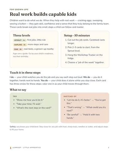 Little Apprentice Job Cards printable: parent guide page