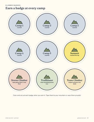 Little Summit printable: climber badges page