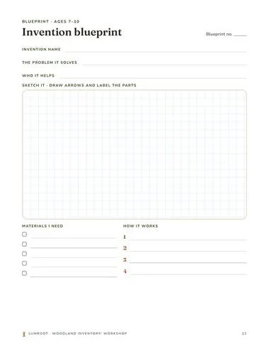 Woodland Inventors' Workshop printable: blueprint page
