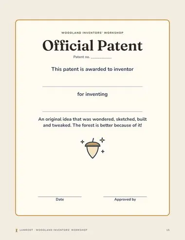 Woodland Inventors' Workshop printable: official patent page